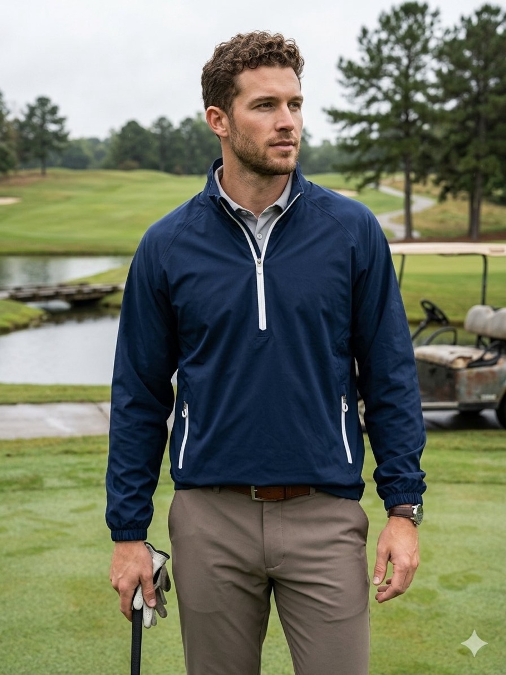 NWoT Zero Restriction 1/4 Zip Golf Windbreaker Rain Jacket Pullover Navy Blue